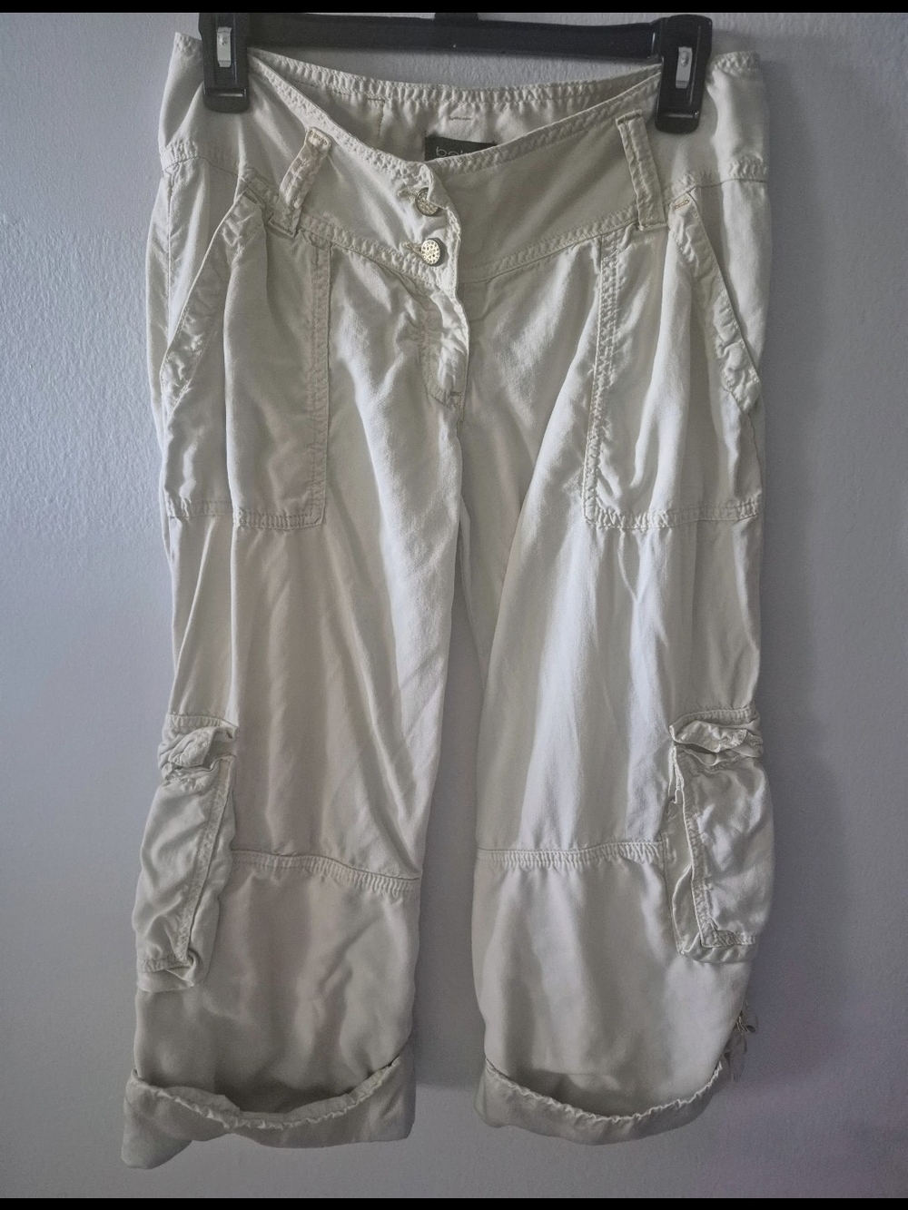Vintage Y2k bebe Cream Cargo Capris